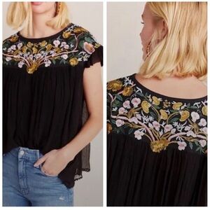 Anthropologie Seen Worn Kept Floral Embroidered Blouse